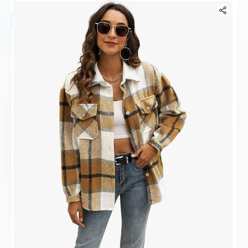 AMAZON UANEO Womens Plaid Shacket Button Down Wool Fall Flannel Shirt Jacket